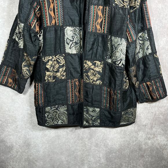 VTG Judith Ann Creations JA Resort Jacket Womens 1X Black Silk Patchwork Artsy - Picture 3 of 7